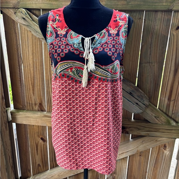 West Kei Red Blue Paisley Floral Sleeveless Tank Top Size L - Picture 1 of 7